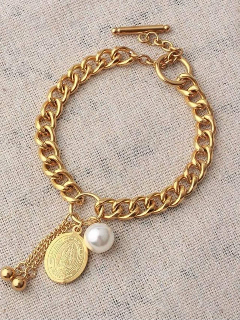 Our Lady of Guadalupe Charm Bracelet with Pearl